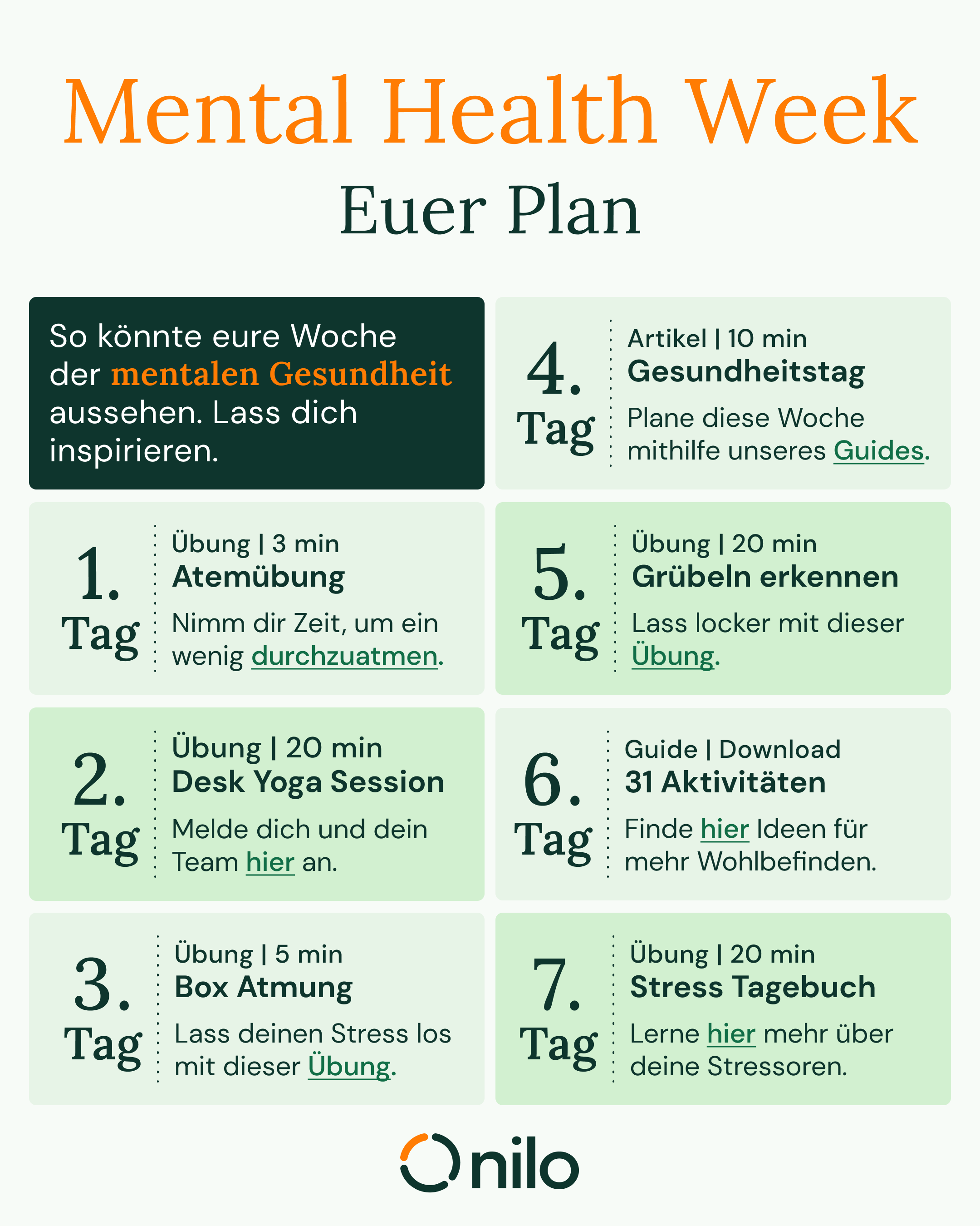 Gesundheitstag Leitfaden Mental Health Week Nilo
